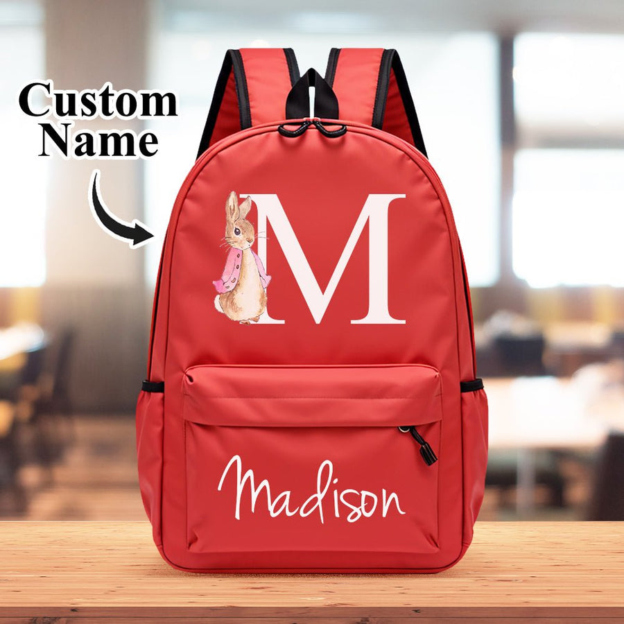 Personalized Name Initial Backpack with Rabbit Design Girls Boys Kids School Bag Back to School Gifts - Coolpeacock