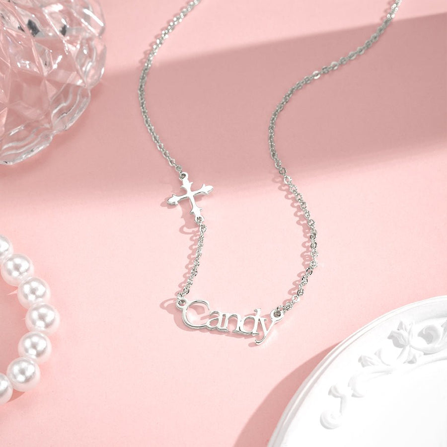 Personalized Name Necklace Cross Religious Jewelry Baptism Birthday Gift for Her - Coolpeacock