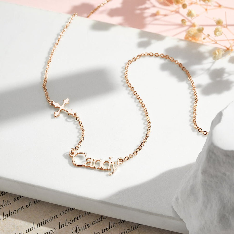 Personalized Name Necklace Cross Religious Jewelry Baptism Birthday Gift for Her - Coolpeacock