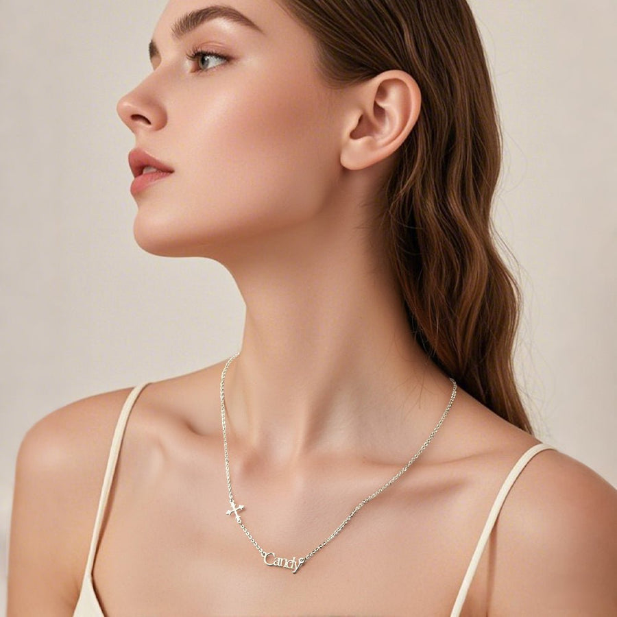 Personalized Name Necklace Cross Religious Jewelry Baptism Birthday Gift for Her - Coolpeacock