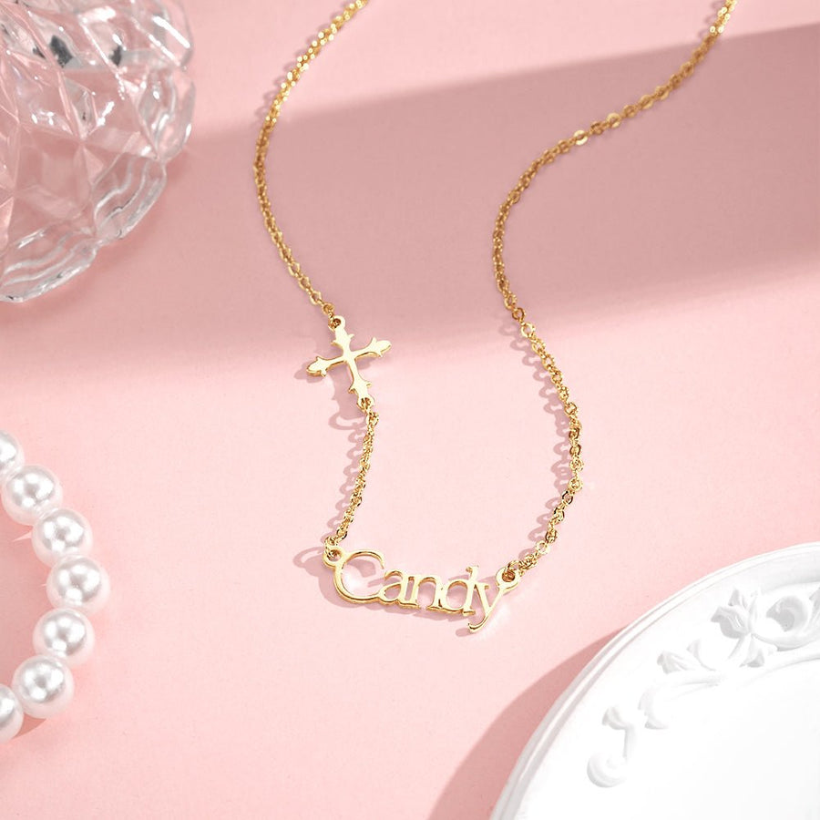 Personalized Name Necklace Cross Religious Jewelry Baptism Birthday Gift for Her - Coolpeacock
