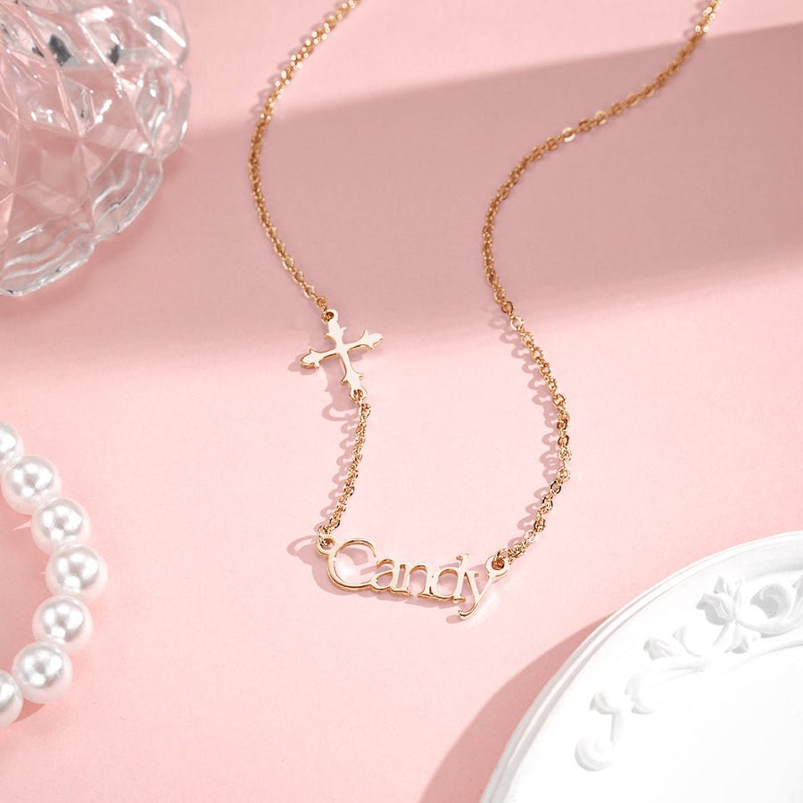 Personalized Name Necklace Cross Religious Jewelry Baptism Birthday Gift for Her - Coolpeacock