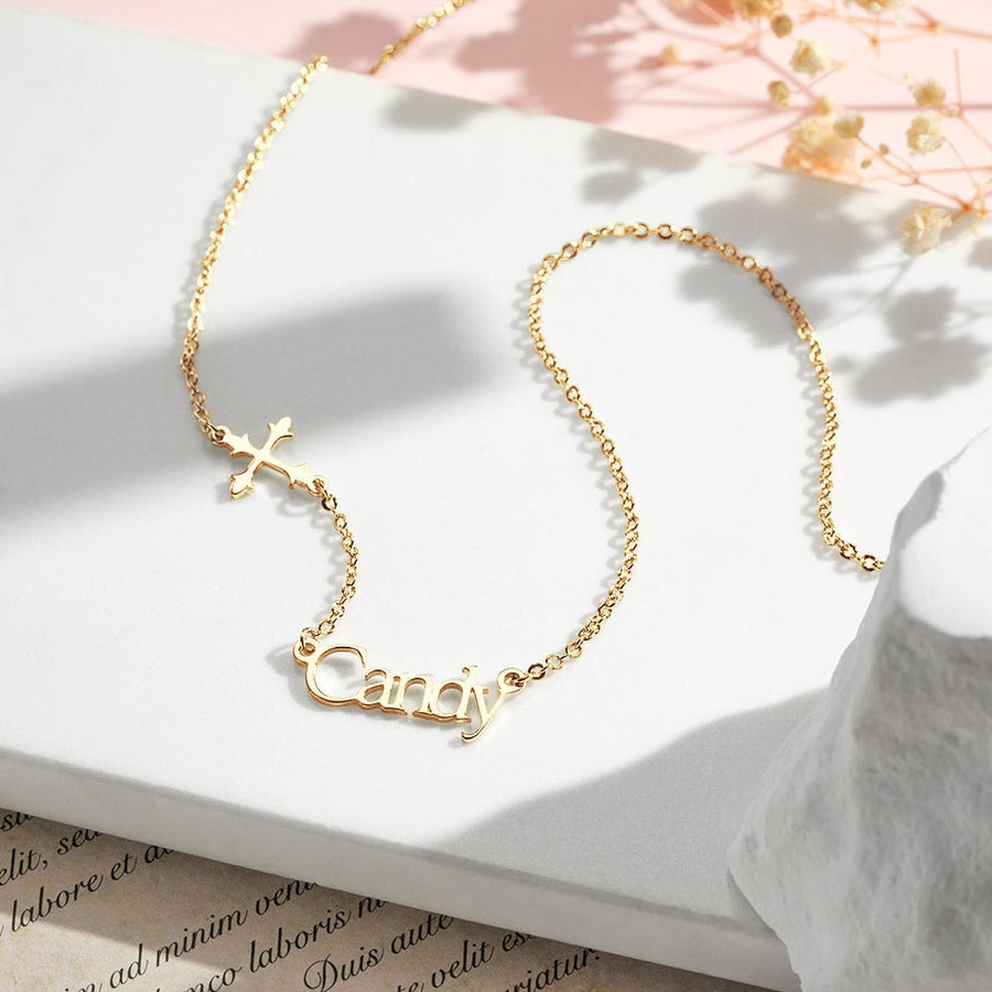 Personalized Name Necklace Cross Religious Jewelry Baptism Birthday Gift for Her - Coolpeacock