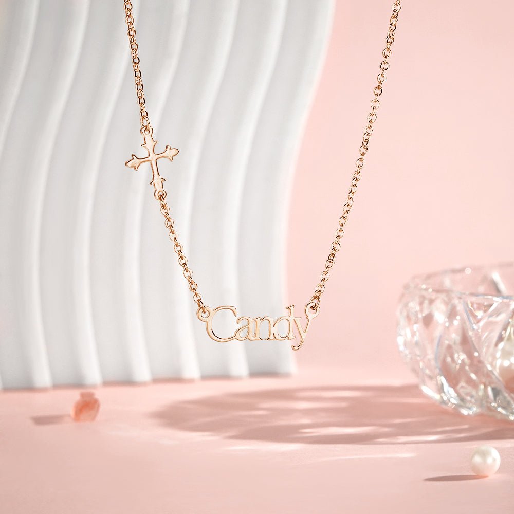 Personalized Name Necklace Cross Religious Jewelry Baptism Birthday Gift for Her - Coolpeacock