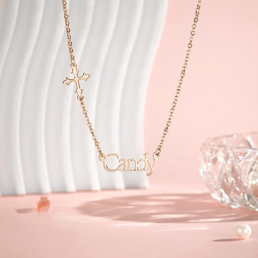 Personalized Name Necklace Cross Religious Jewelry Baptism Birthday Gift for Her - Coolpeacock