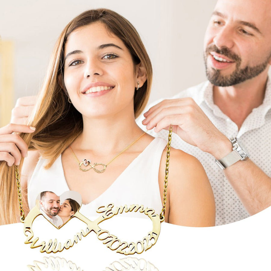 Personalized Name Necklace Custom Infinity Necklace Anniversary Wedding Gift for Her - Coolpeacock