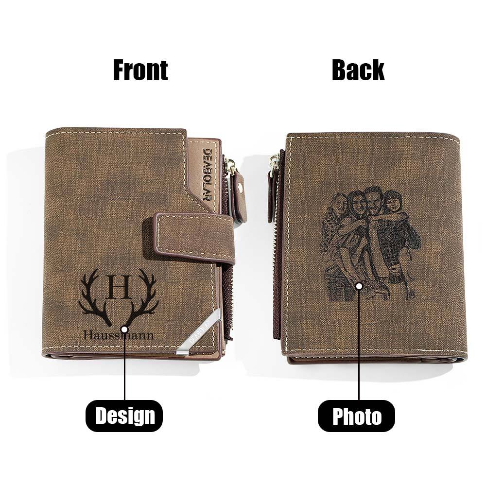 Personalized Photo Men's Foldable Leather Wallet with Text Father's Day Birthday Gift for Him - Coolpeacock