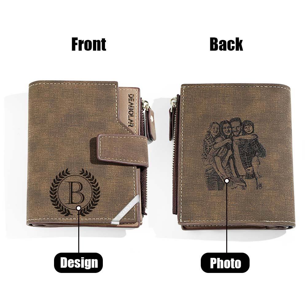 Personalized Photo Men's Foldable Leather Wallet with Text Father's Day Birthday Gift for Him - Coolpeacock