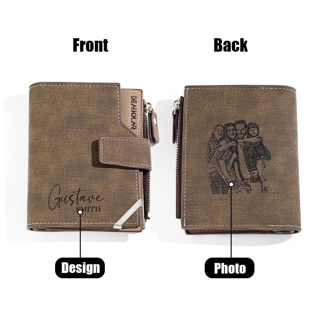 Personalized Photo Men's Foldable Leather Wallet with Text Father's Day Birthday Gift for Him - Coolpeacock