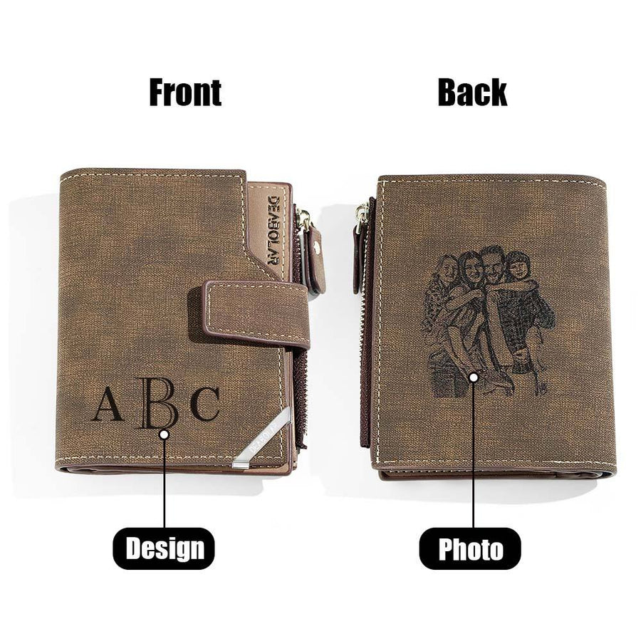 Personalized Photo Men's Foldable Leather Wallet with Text Father's Day Birthday Gift for Him - Coolpeacock