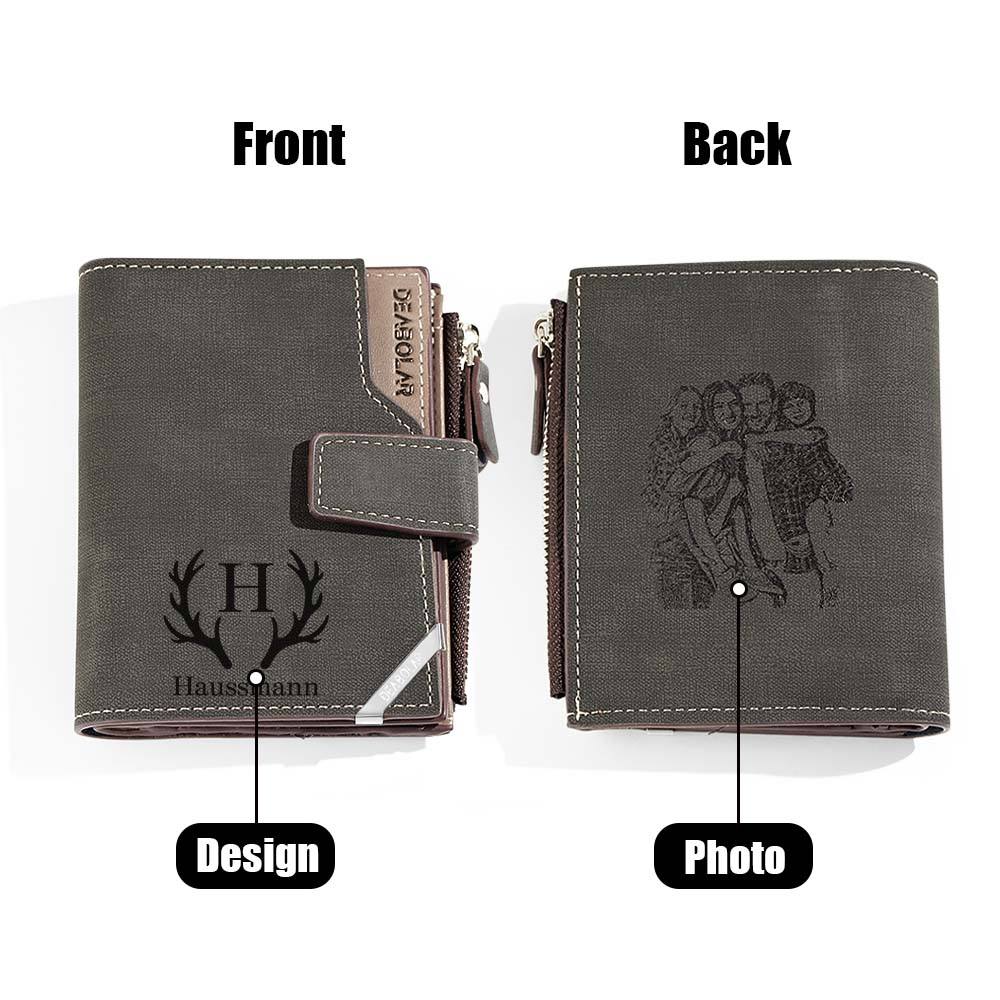 Personalized Photo Men's Foldable Leather Wallet with Text Father's Day Birthday Gift for Him - Coolpeacock