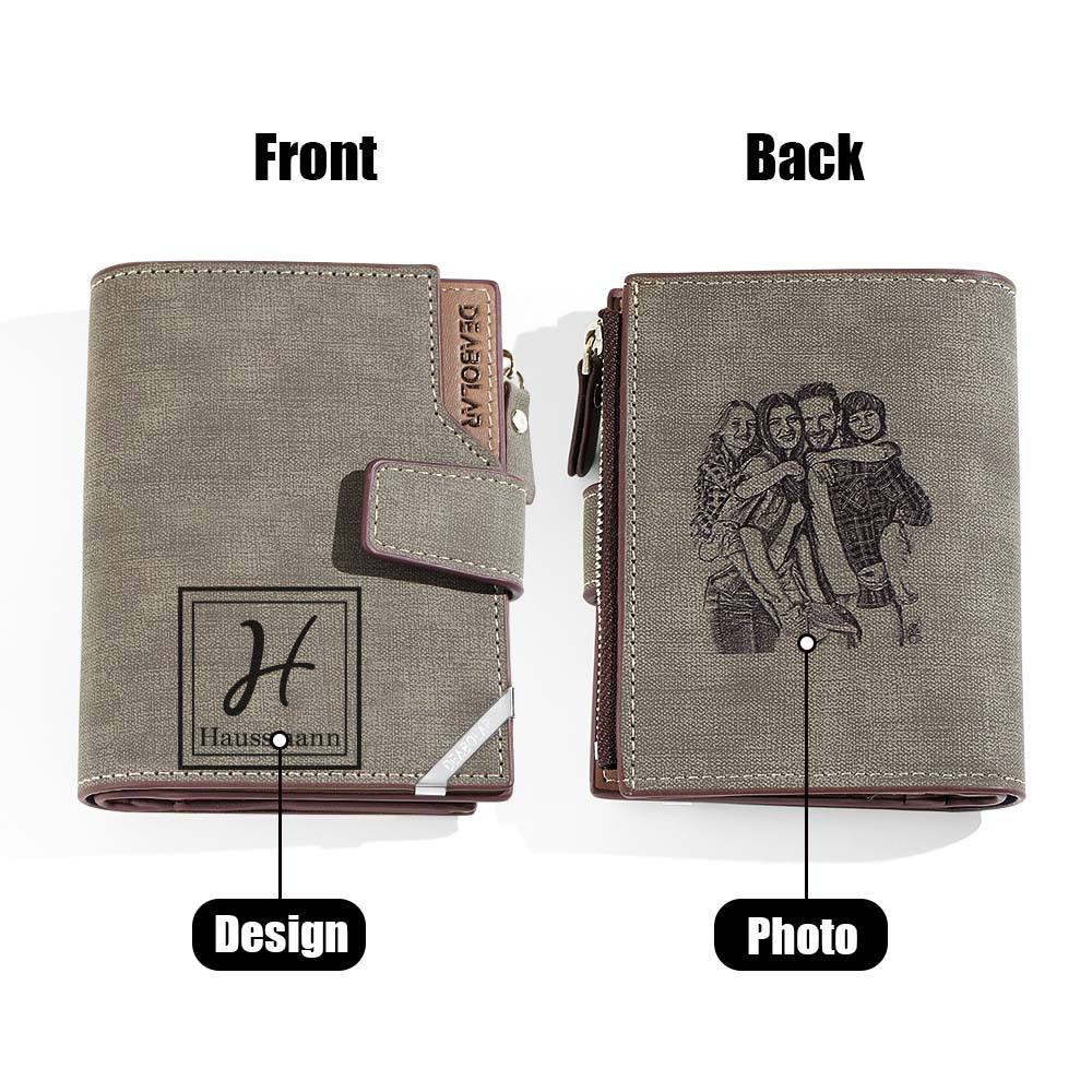 Personalized Photo Men's Foldable Leather Wallet with Text Father's Day Birthday Gift for Him - Coolpeacock