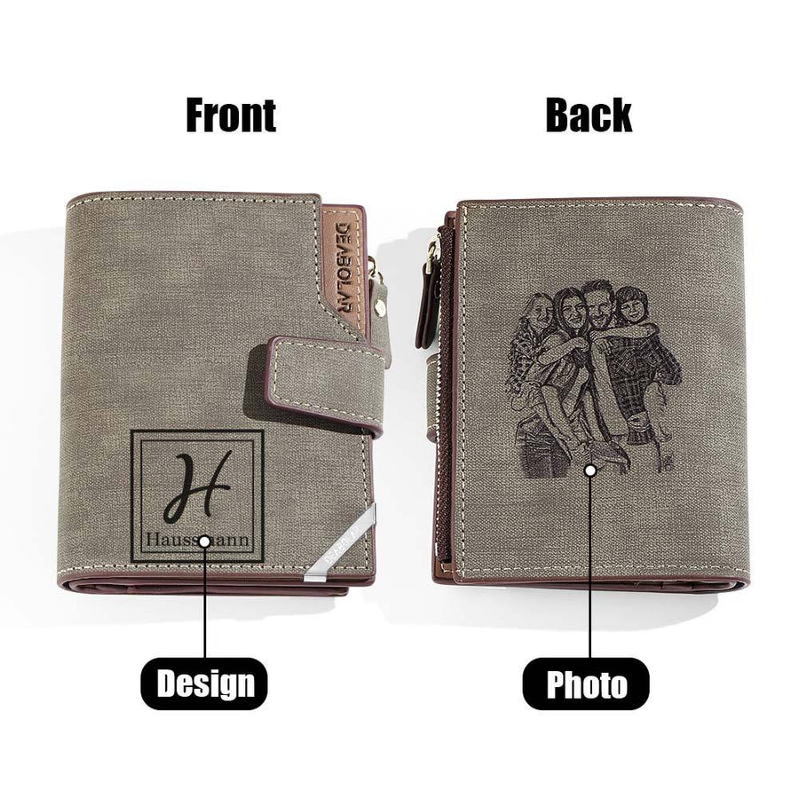 Personalized Photo Men's Foldable Leather Wallet with Text Father's Day Birthday Gift for Him - Coolpeacock