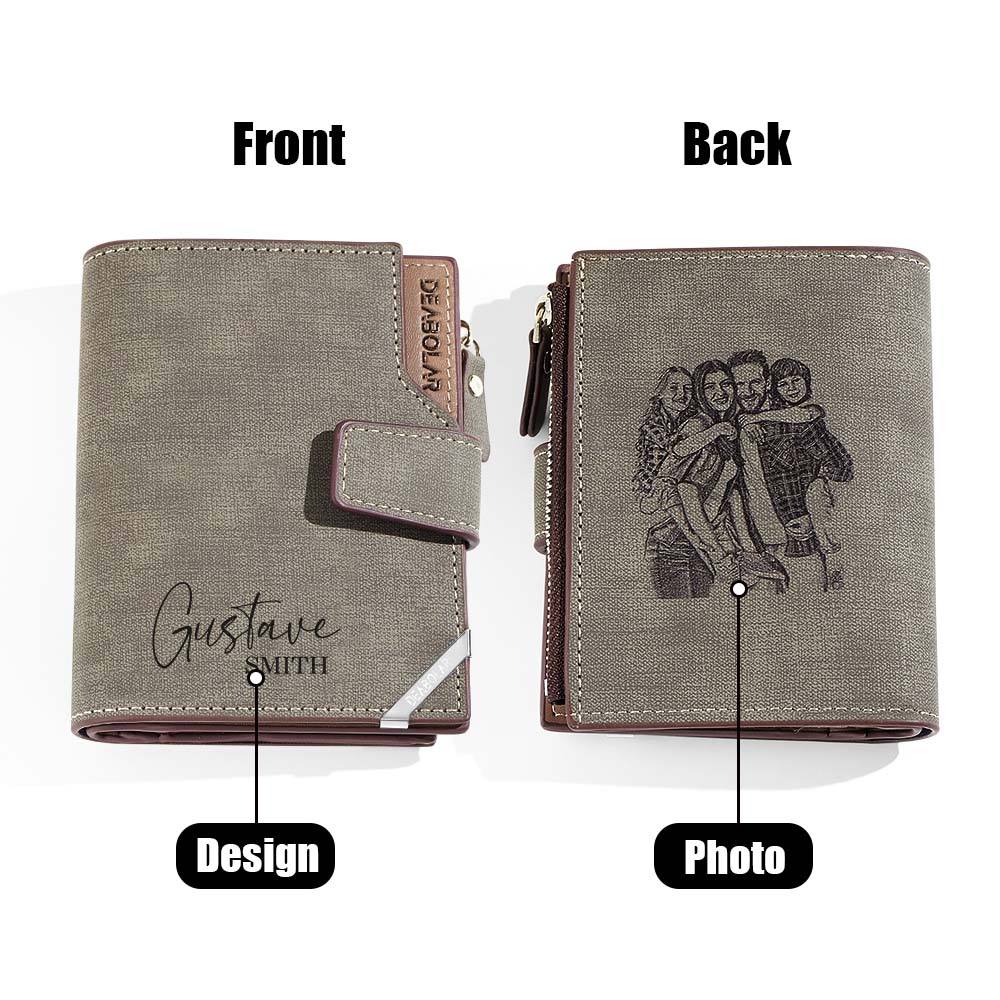 Personalized Photo Men's Foldable Leather Wallet with Text Father's Day Birthday Gift for Him - Coolpeacock
