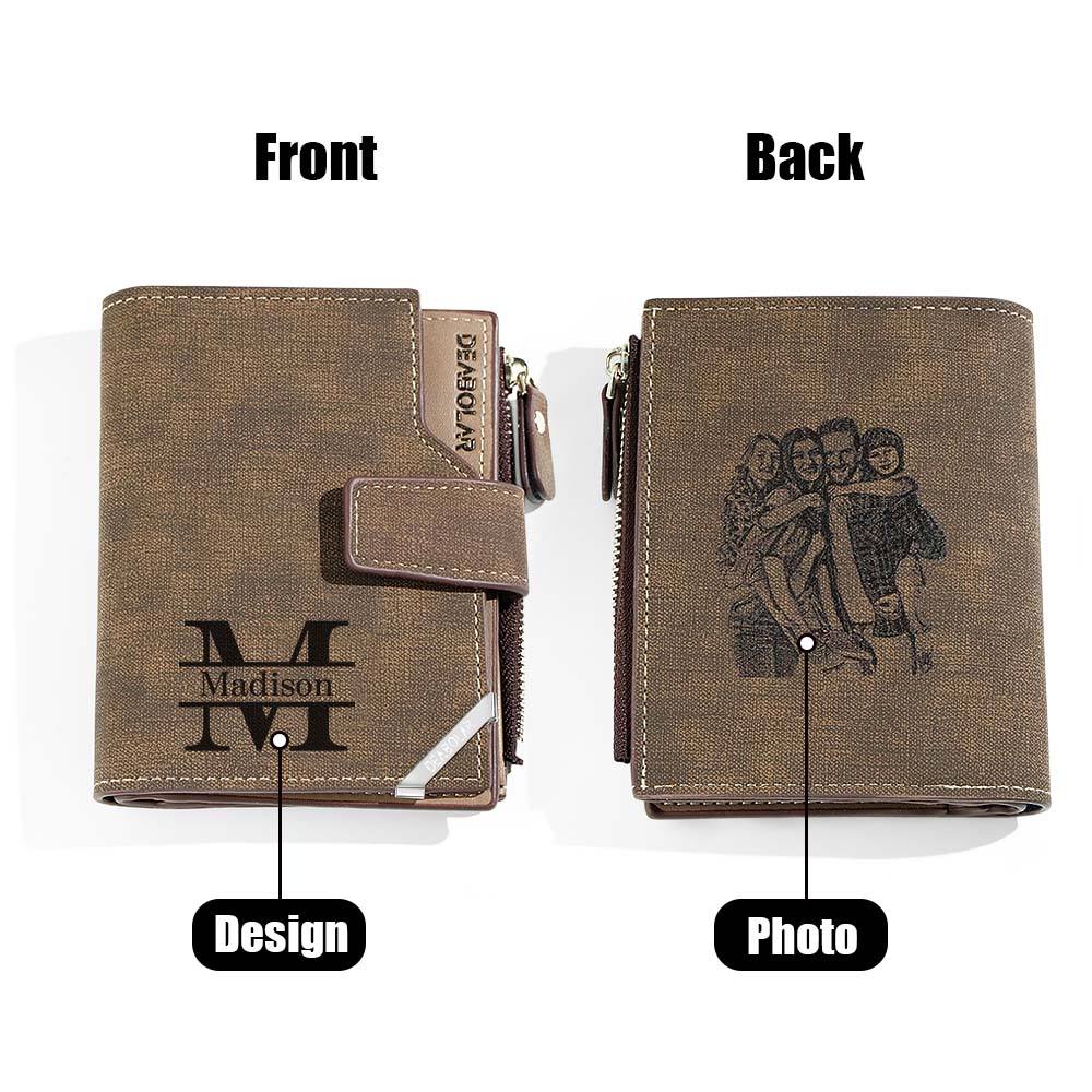 Personalized Photo Men's Foldable Leather Wallet with Text Father's Day Birthday Gift for Him - Coolpeacock
