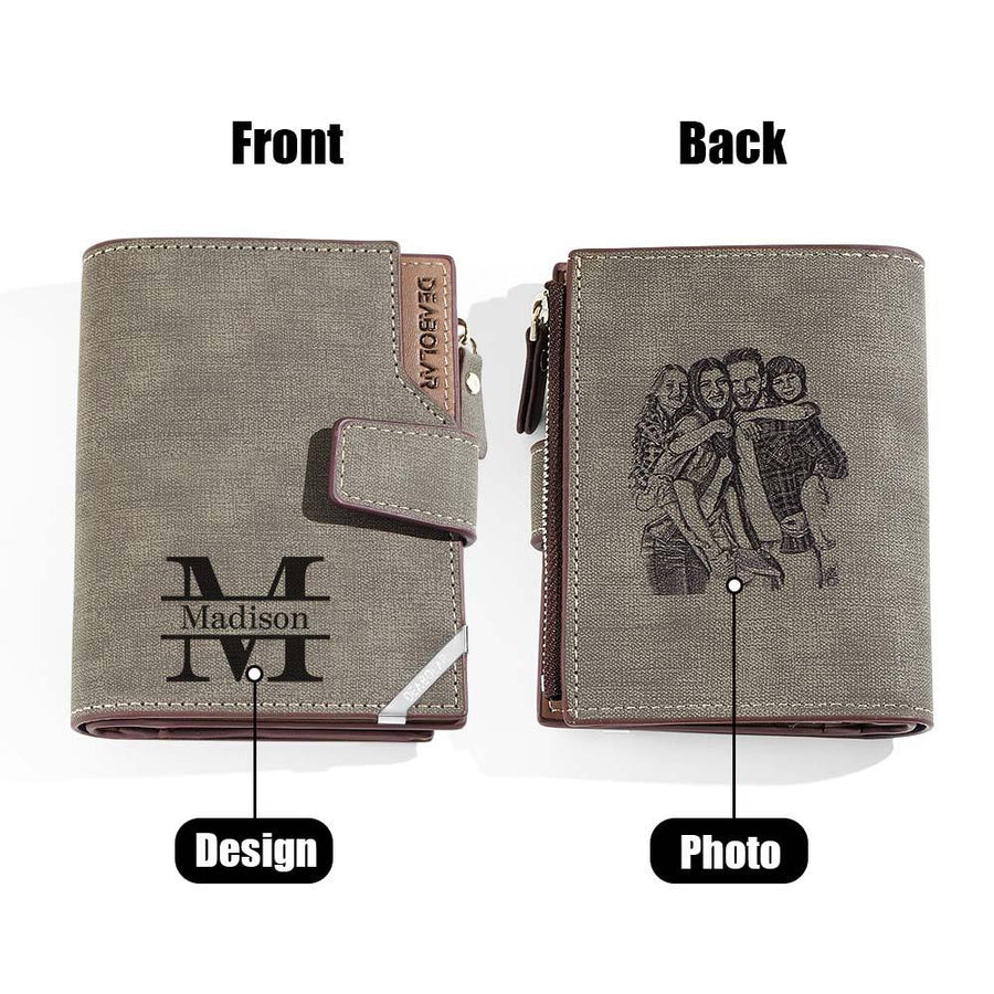 Personalized Photo Men's Foldable Leather Wallet with Text Father's Day Birthday Gift for Him - Coolpeacock