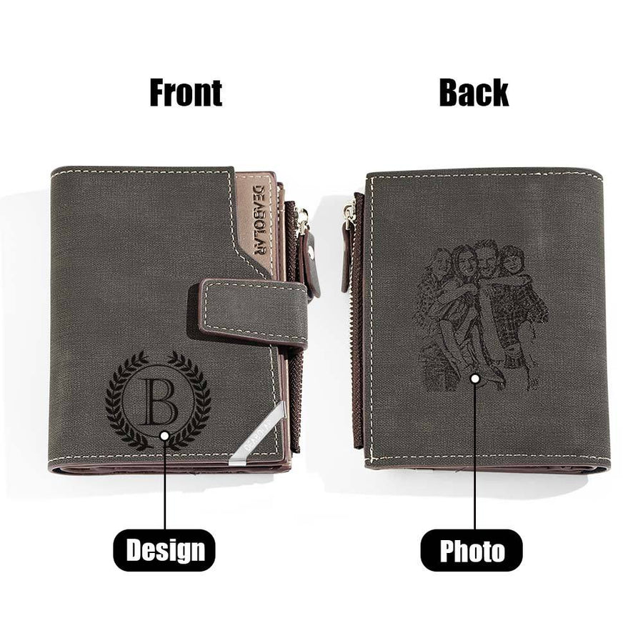 Personalized Photo Men's Foldable Leather Wallet with Text Father's Day Birthday Gift for Him - Coolpeacock