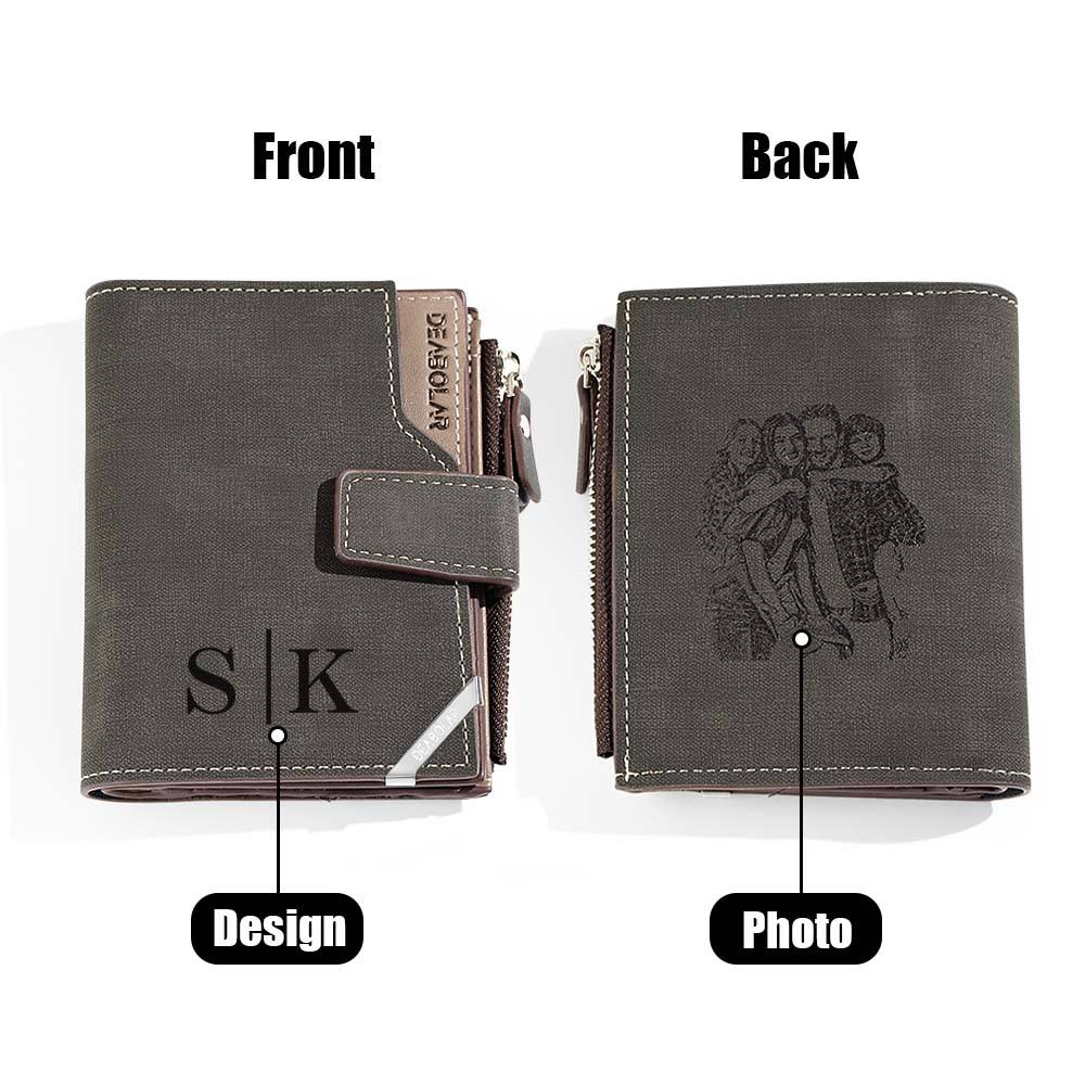 Personalized Photo Men's Foldable Leather Wallet with Text Father's Day Birthday Gift for Him - Coolpeacock