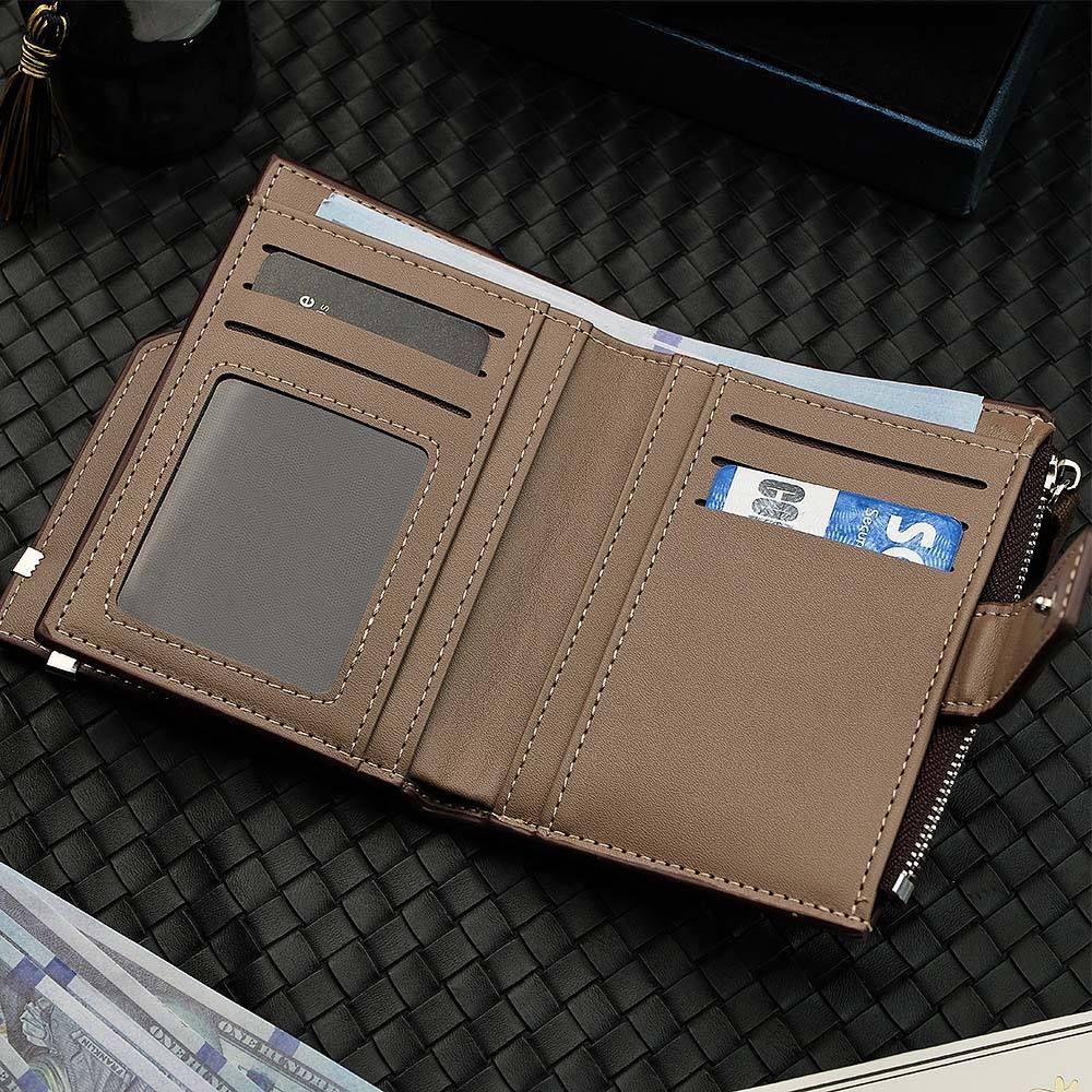 Personalized Photo Men's Foldable Leather Wallet with Text Father's Day Birthday Gift for Him - Coolpeacock