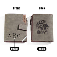 Personalized Photo Men's Foldable Leather Wallet with Text Father's Day Birthday Gift for Him - Coolpeacock