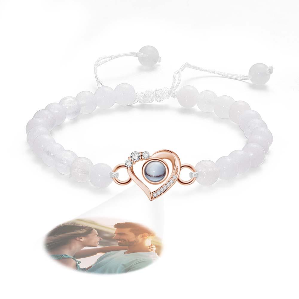 Personalized Photo Projection Beads Bracelet Heart - Shaped With Rhinestones Special Gift For Her - Coolpeacock