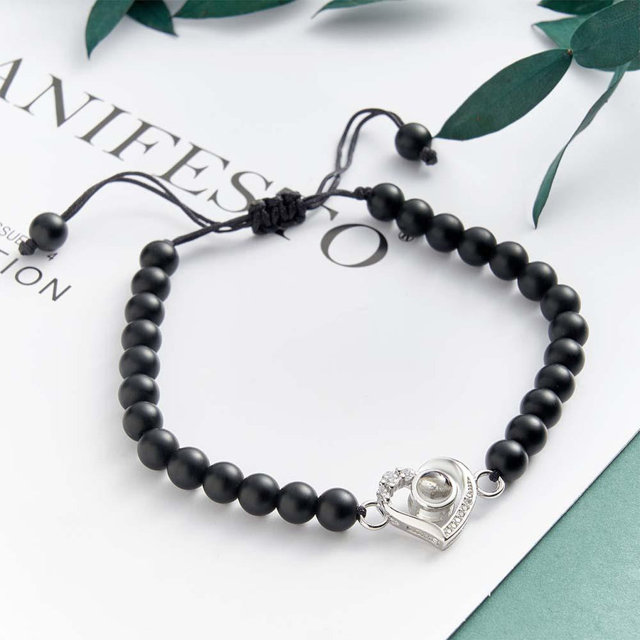 Personalized Photo Projection Beads Bracelet Heart - Shaped With Rhinestones Special Gift For Her - Coolpeacock