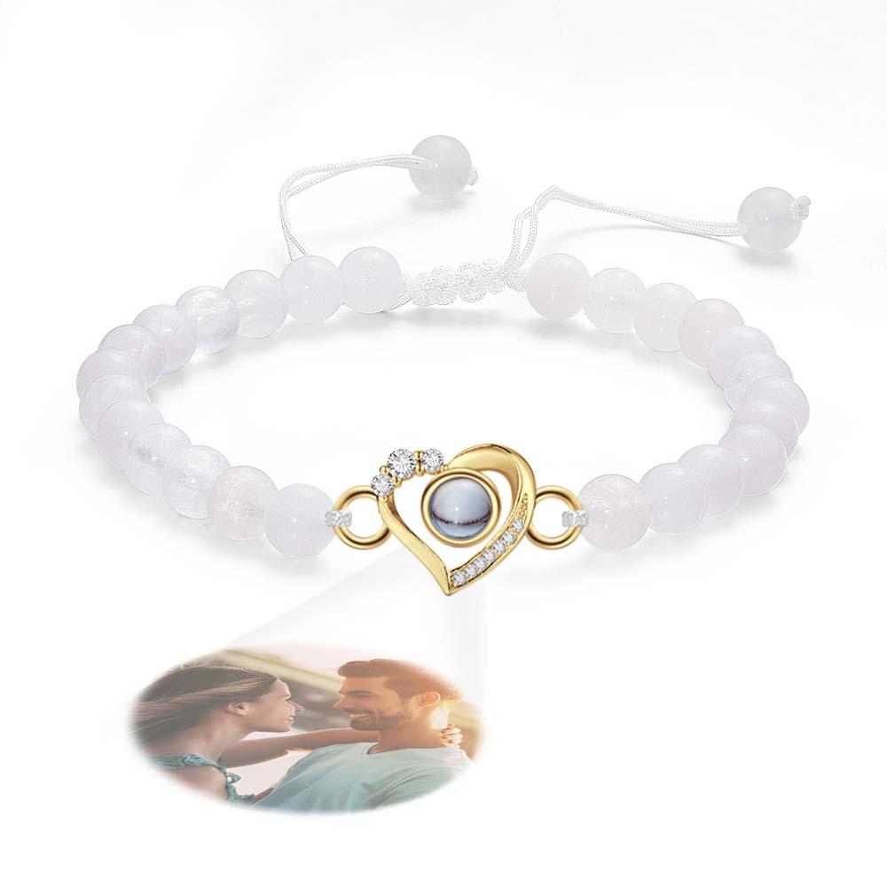 Personalized Photo Projection Beads Bracelet Heart - Shaped With Rhinestones Special Gift For Her - Coolpeacock