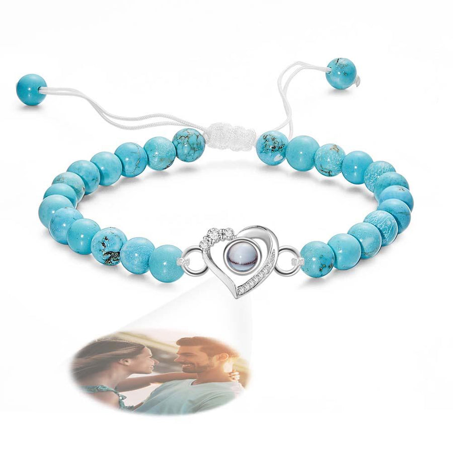 Personalized Photo Projection Beads Bracelet Heart - Shaped With Rhinestones Special Gift For Her - Coolpeacock