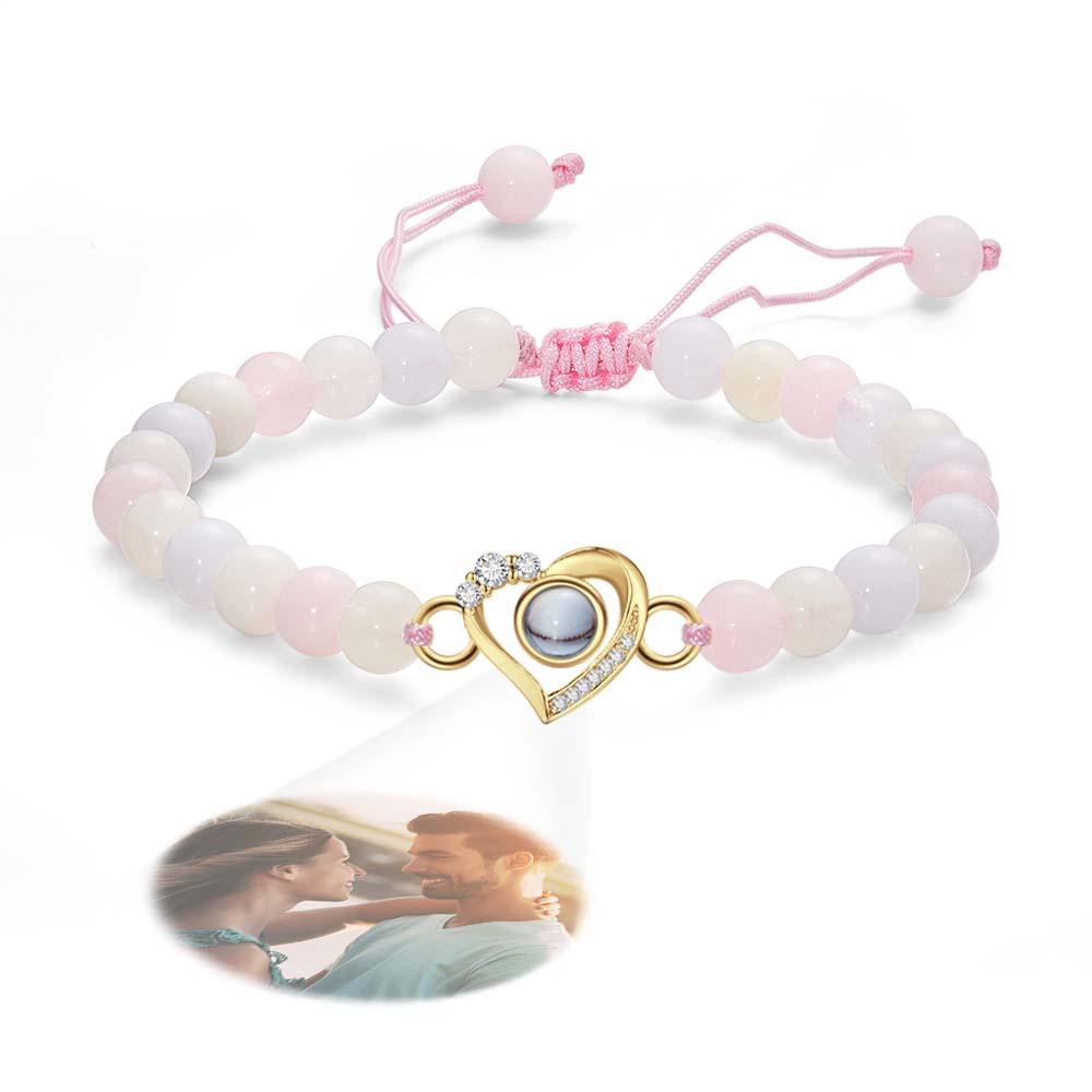 Personalized Photo Projection Beads Bracelet Heart - Shaped With Rhinestones Special Gift For Her - Coolpeacock