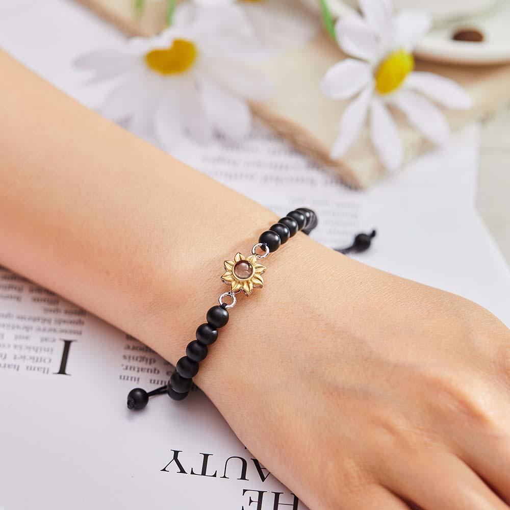 Personalized Photo Projection Beads Bracelet With Sunflower Creative Gift For Her - Coolpeacock