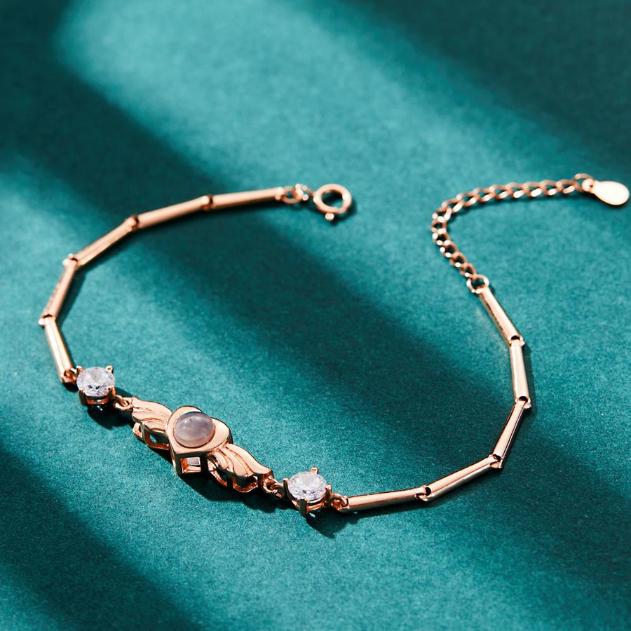 Personalized Photo Projection Bracelet Elegant Wings with Stone Jewelry for Her - Coolpeacock