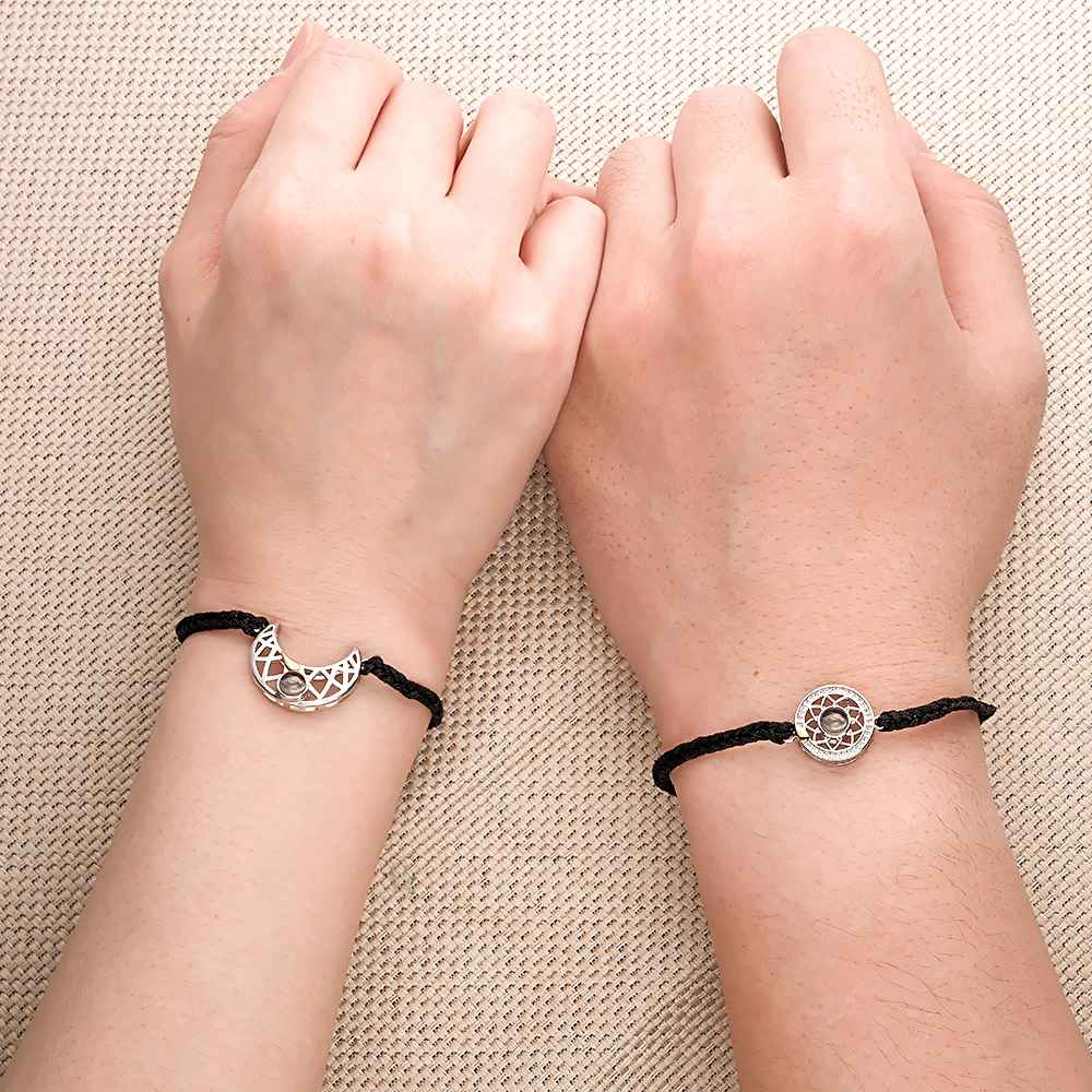 Personalized Photo Projection Bracelet Sun And Moon Braided Rope Bracelet For Couples - Coolpeacock