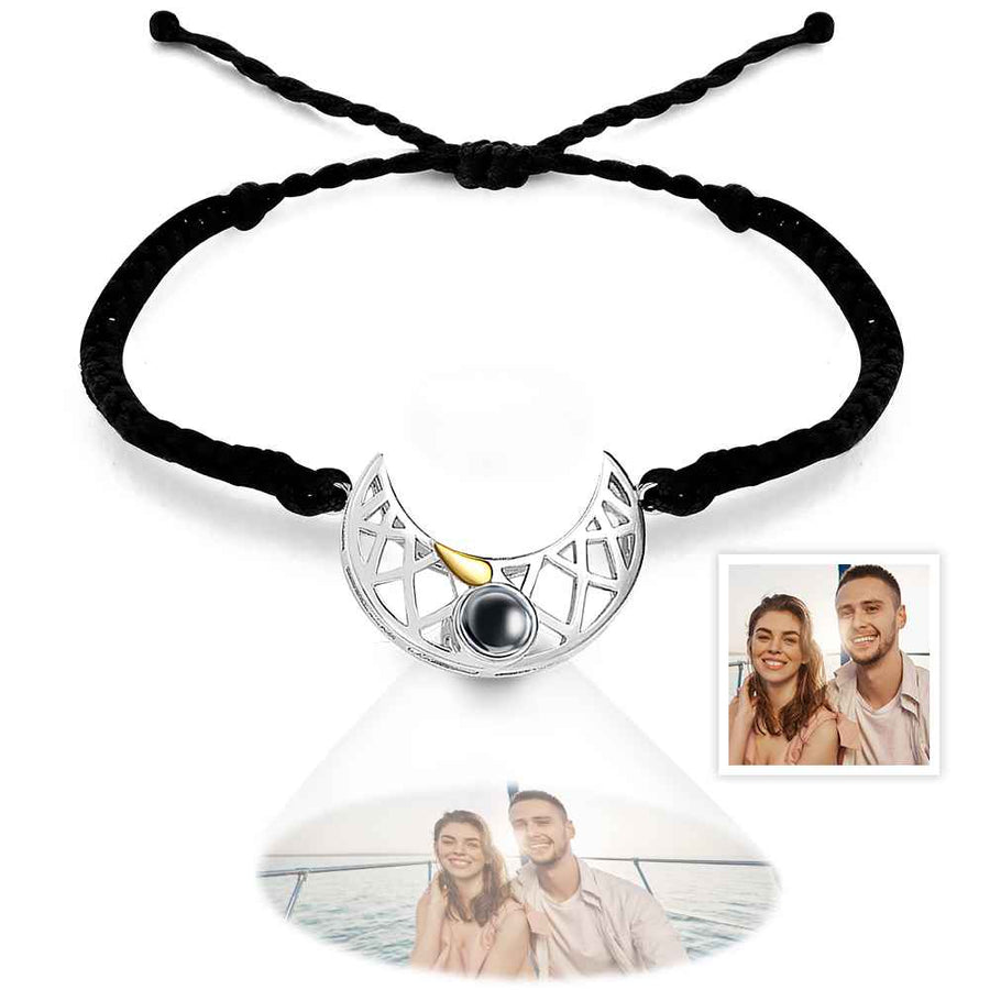 Personalized Photo Projection Bracelet Sun And Moon Braided Rope Bracelet For Couples - Coolpeacock