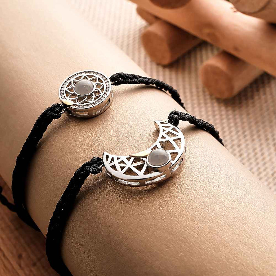 Personalized Photo Projection Bracelet Sun And Moon Braided Rope Bracelet For Couples - Coolpeacock