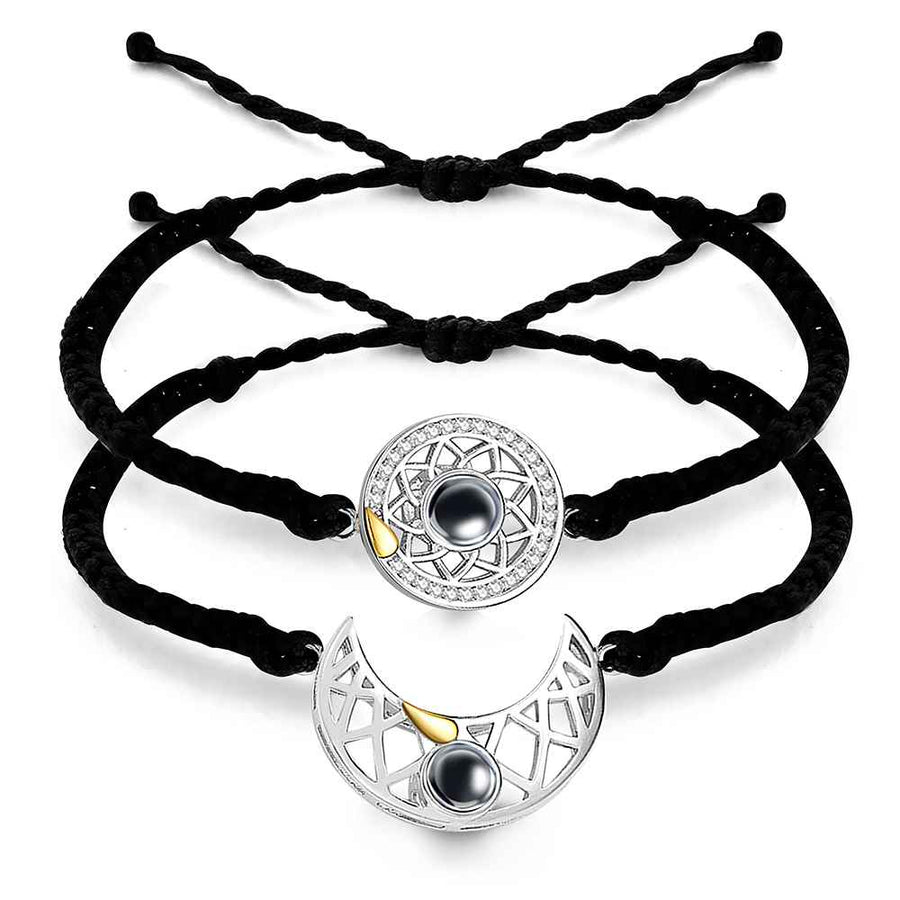 Personalized Photo Projection Bracelet Sun And Moon Braided Rope Bracelet For Couples - Coolpeacock