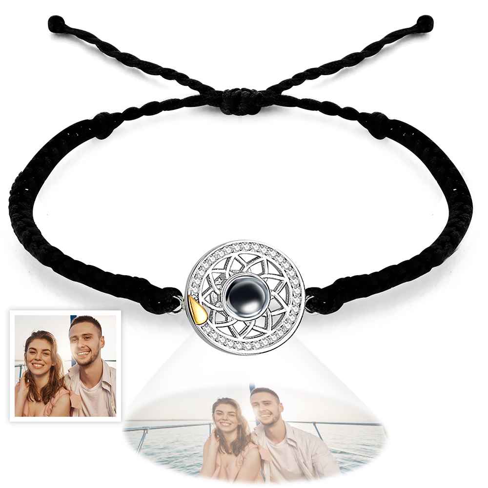 Personalized Photo Projection Bracelet Sun And Moon Braided Rope Bracelet For Couples - Coolpeacock