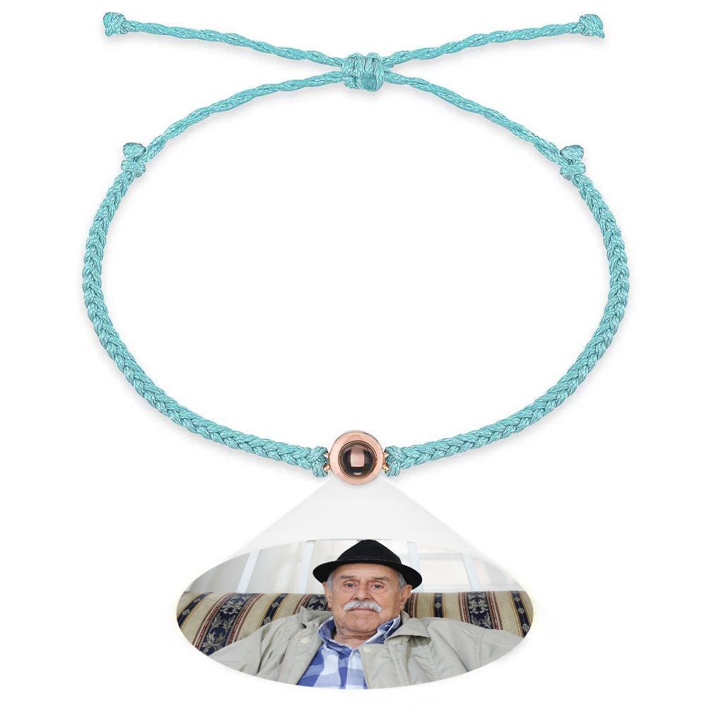 Personalized Photo Projection Couple Bracelet Braided Black Rope Bracelet Gift for Parents and Grandparents - Coolpeacock