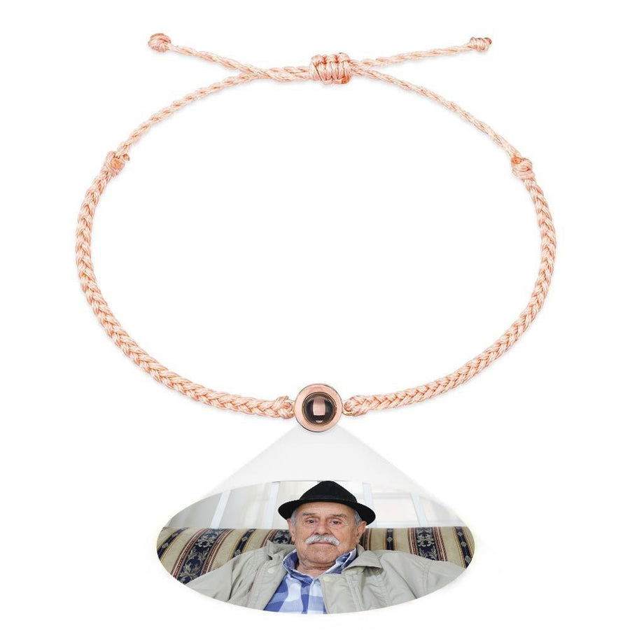 Personalized Photo Projection Couple Bracelet Braided Black Rope Bracelet Gift for Parents and Grandparents - Coolpeacock
