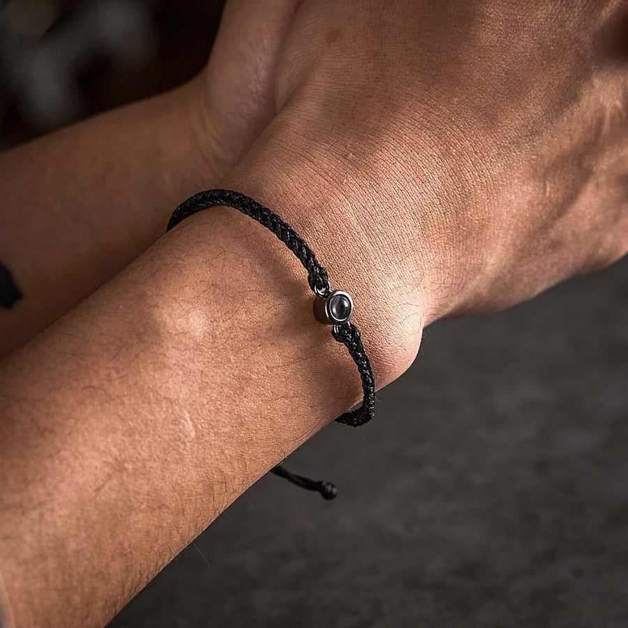 Personalized Photo Projection Couple Bracelet Braided Black Rope Bracelet Gift for Parents and Grandparents - Coolpeacock
