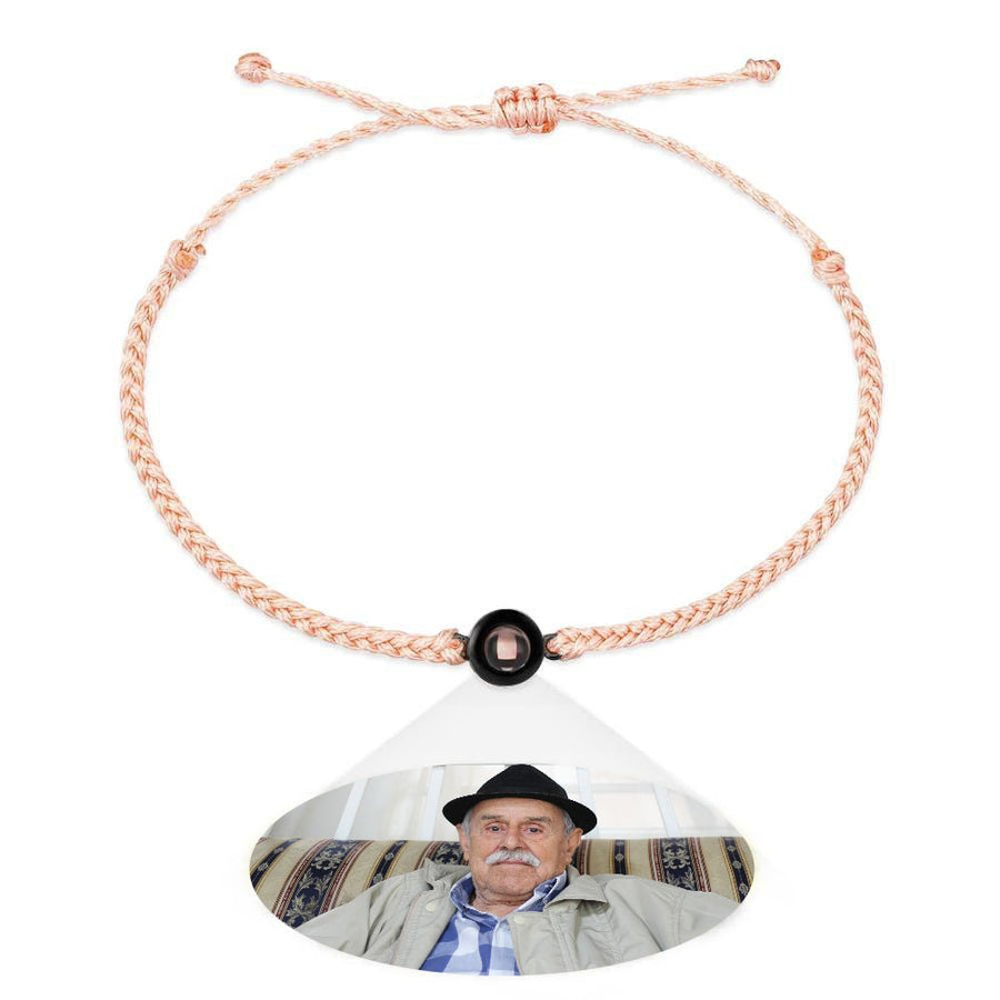 Personalized Photo Projection Couple Bracelet Braided Black Rope Bracelet Gift for Parents and Grandparents - Coolpeacock