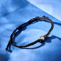 Personalized Photo Projection Couple Bracelet Braided Black Rope Bracelet Gift for Parents and Grandparents - Coolpeacock