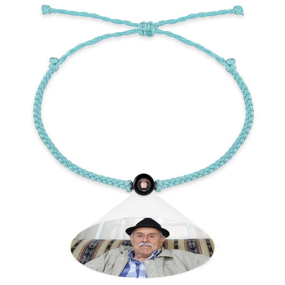Personalized Photo Projection Couple Bracelet Braided Black Rope Bracelet Gift for Parents and Grandparents - Coolpeacock