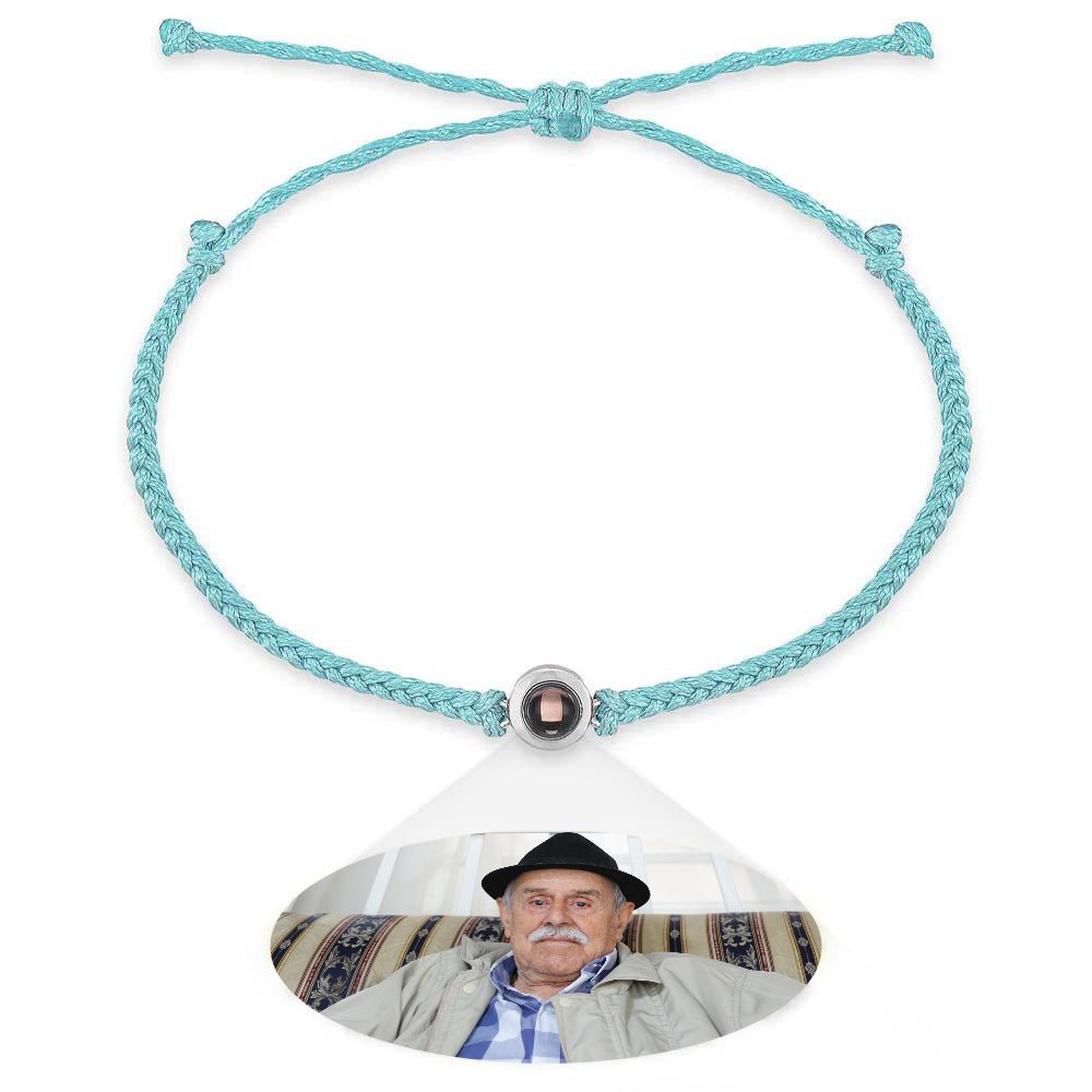 Personalized Photo Projection Couple Bracelet Braided Black Rope Bracelet Gift for Parents and Grandparents - Coolpeacock