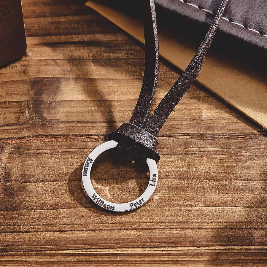 Personalized PU Leather Cord Necklace with Engraved Name Necklace Birthday Anniversary Gift for Man - Coolpeacock