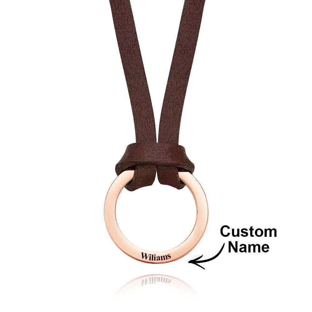 Personalized PU Leather Cord Necklace with Engraved Name Necklace Birthday Anniversary Gift for Man - Coolpeacock