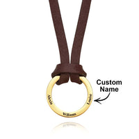 Personalized PU Leather Cord Necklace with Engraved Name Necklace Birthday Anniversary Gift for Man - Coolpeacock
