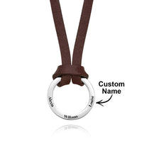 Personalized PU Leather Cord Necklace with Engraved Name Necklace Birthday Anniversary Gift for Man - Coolpeacock