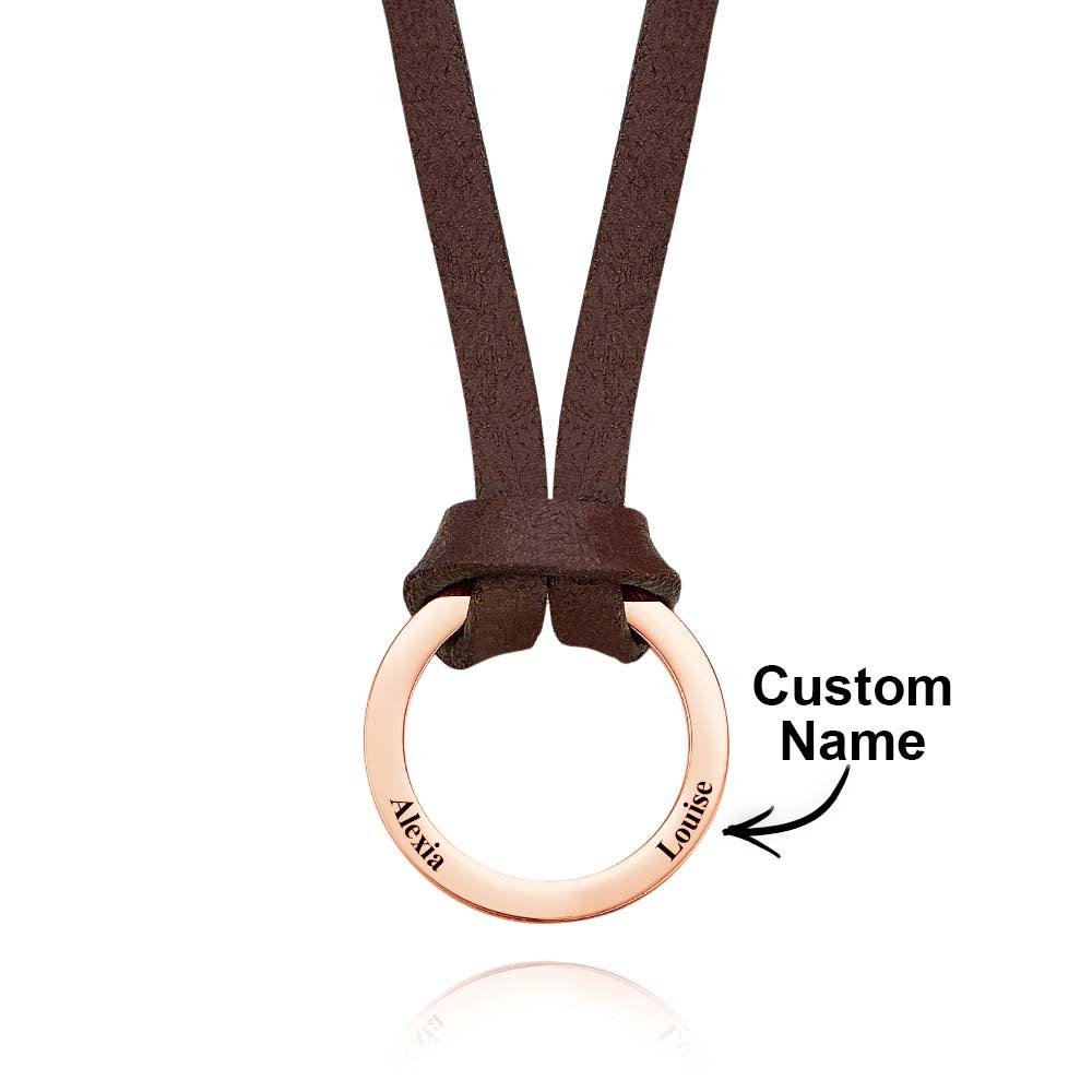 Personalized PU Leather Cord Necklace with Engraved Name Necklace Birthday Anniversary Gift for Man - Coolpeacock