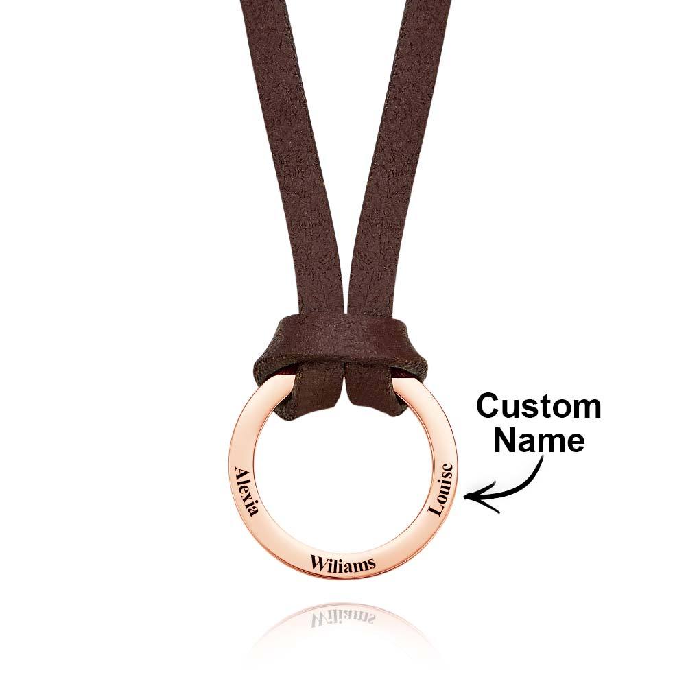 Personalized PU Leather Cord Necklace with Engraved Name Necklace Birthday Anniversary Gift for Man - Coolpeacock