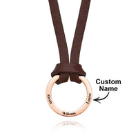 Personalized PU Leather Cord Necklace with Engraved Name Necklace Birthday Anniversary Gift for Man - Coolpeacock